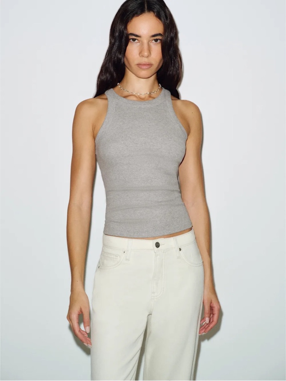 Reformation Light Grey Ribbed Halter Tank - Picture 3 of 4